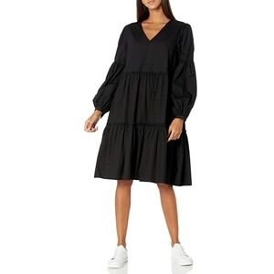 NWOT The Drop Black 100% Cotton Tiered Long Sleeves V/Neck Women's Dress Size M